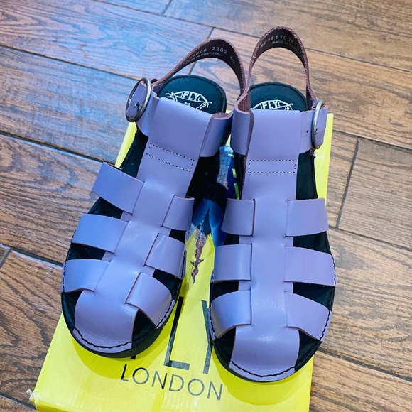 Fly London Purple Leather 90s Platform Sandals - Picture 3 of 15